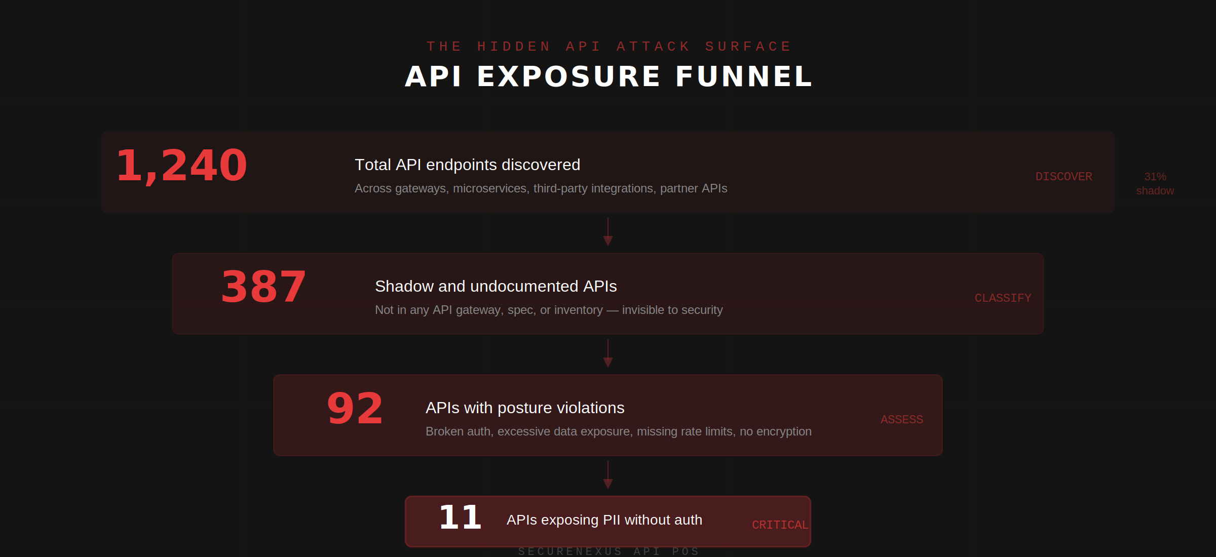 From raw API data to actionable security insights — how API Pulse narrows the exposure funnel.